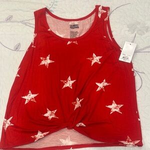 Red and White Tie Front Tank Top